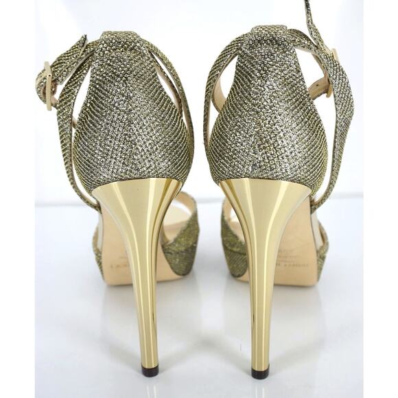 Jimmy Choo Kayden Bronze Glitter Platform Strappy Sandal SZ 40.5 10.5 NIB $895 - Picture 8 of 11